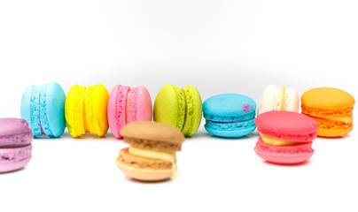 colorful macarons isolated on white