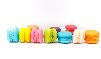 colorful macarons isolated on white