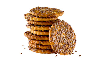 heap of cookies with flax seeds, isolate
