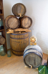 Old wooden barrels of wine