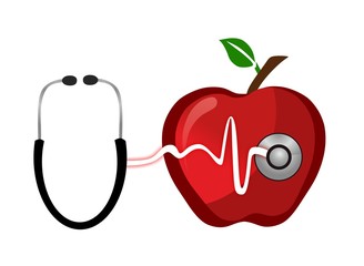 healthy red apple with pulse and stethoscope