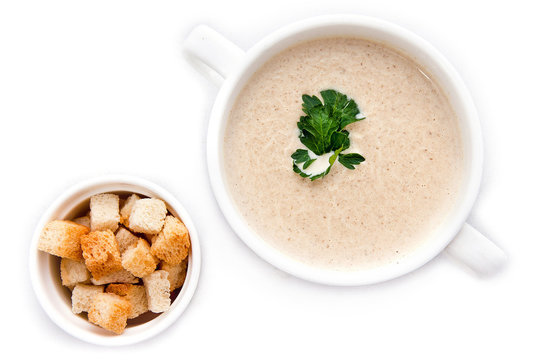 Mushroom Cream Soup Isolated On White