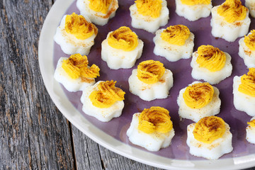 Healthy Deviled Eggs as an Appetizer with Paprika