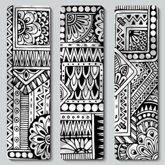 Abstract vector hand drawn ethnic pattern card set. Series of im