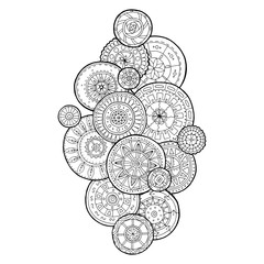 Summer doodle flower circles ornament. Hand drawn art mandalas.