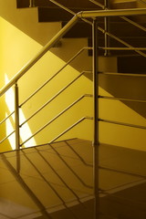 Yellow building hall, detail stairs and hallway background