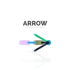 Linear arrow abstract logo, connected multicolored segments of lines in directional pointer figure