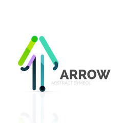 Linear arrow abstract logo, connected multicolored segments of lines in directional pointer figure