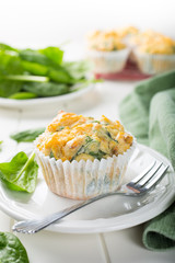 Muffins with spinach, sweet potatoes and cheese