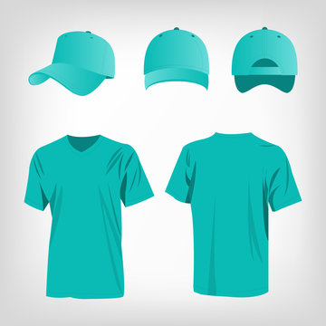 Turquoise cap and t-shirt vector set