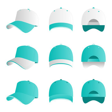 Turquoise white cap vector set