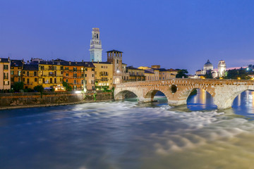 Verona. Bridge St. Peter at night.
