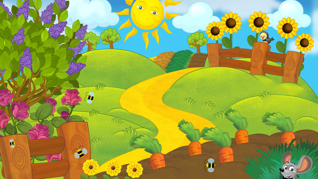 Cartoon scene of a farm - illustration for the children