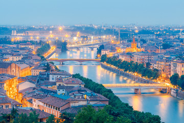 Fototapeta premium Verona. Aerial view of the sunset.