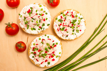 buns with cottage cheese and fresh radish