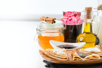 pancakes with filling on a white background