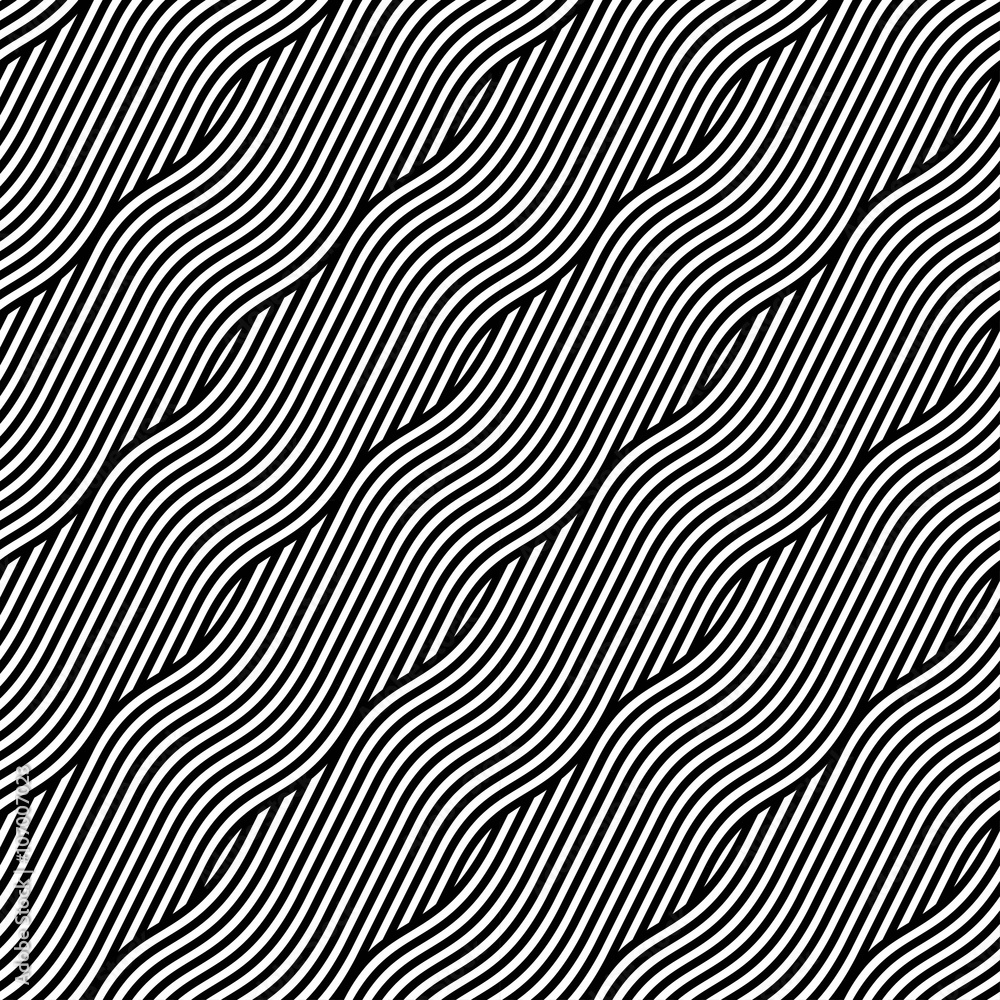 Wall mural vector seamless texture. geometric abstract background. monochrome repeating pattern of intertwining