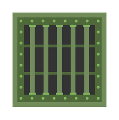 Prison cell window with metal green grill vector.