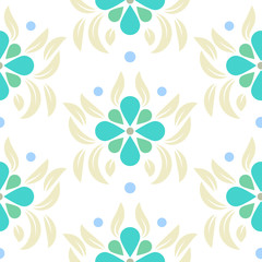 Floral leaves seamless vector pattern.  Blue flower repeating wallpaper pattern on white.