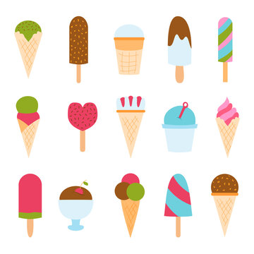 Set of ice cartoon colorful cream desserts vector illustrations. 