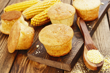 Fototapeta na wymiar Muffins with corn flour
