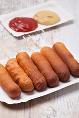 Corn dog. Sausage baked in corn dough.