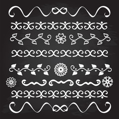 Hand-drawn white elements on the blackboard. Vector illustration. 