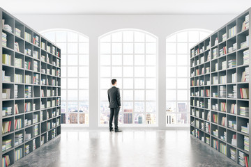 Library with businessman