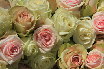 Obraz na płótnie Canvas White and Pink roses in wedding arrangement