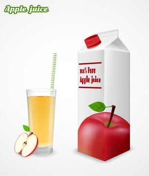 Half cut apple and glass of fresh apple juice on white backgroun