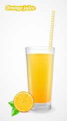 Orange juice in a glass. Vector illustration.