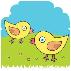 Funny farm. Cartoon hen, chicken. Vector illustration.