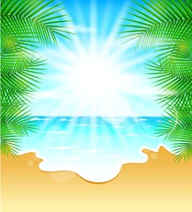 Beach and tropical sea with bright sun