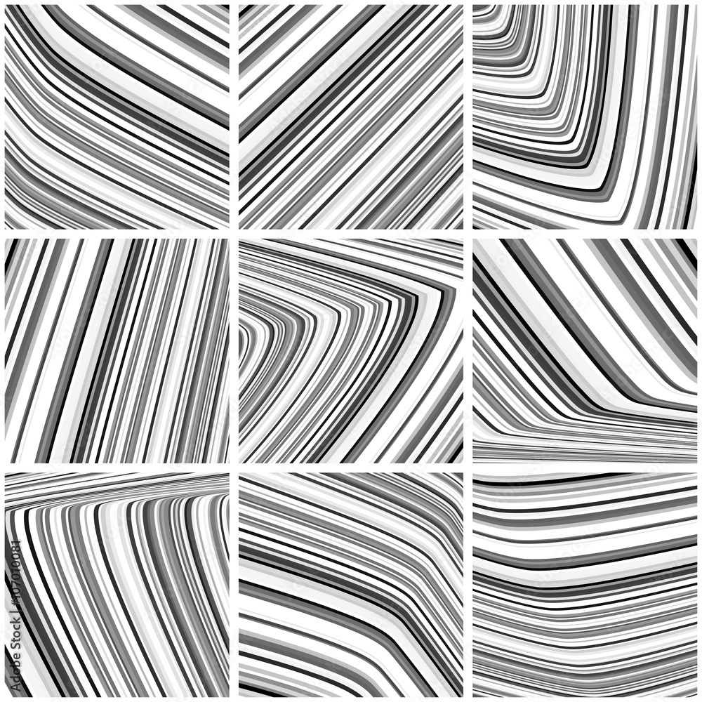 Aufkleber set of abstract striped tile pattern with black-and-white thin stripes