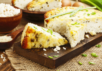 Rice pie with cottage cheese