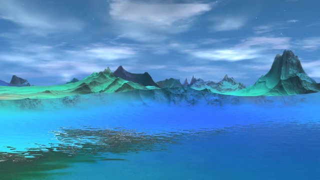 Fantasy alien planet. Rocks and lake 