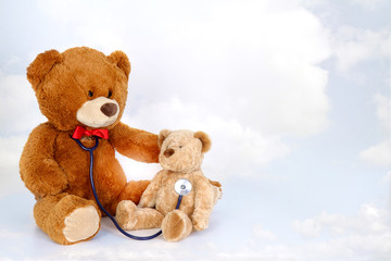 Doctor teddy heal a sick child and comforts