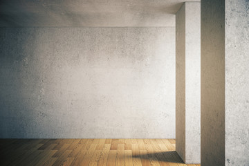 Concrete wall and wooden floor