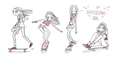 Girls skateboarders - Illustration