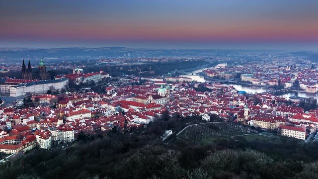 4k timelapse, panoramic view on Prague from Petrin hill, Czech Republic