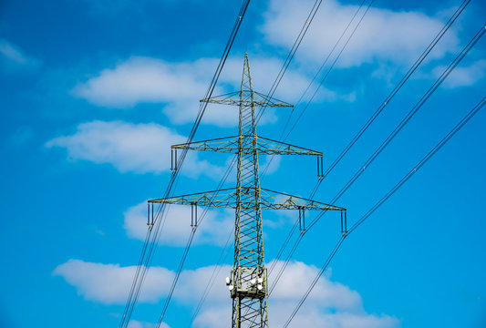 High voltage tower sky background.