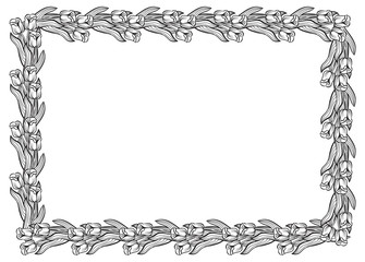 Horizontal frame with elegant tulips. Vector clip art.