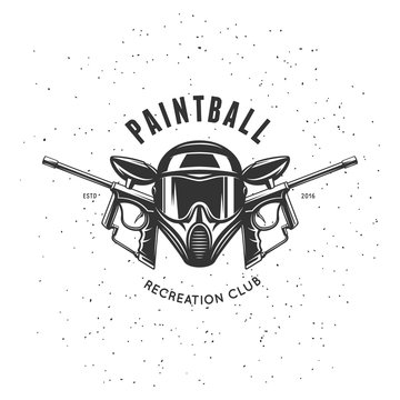 Paintball recreation club emblem. Vector vintage illustration.