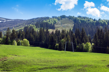 landscape of Carpathians mountains with ski lift