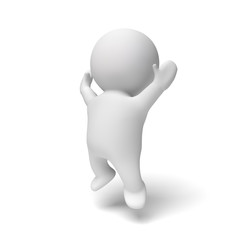 cute little white human 3d character  jumping happily in a white scene (3D illustration)