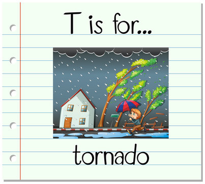 Flashcard letter T is for tornado