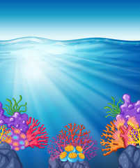 Fototapeta na wymiar Scene with oean and coral reef underwater