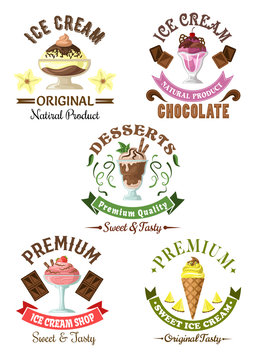 Premium ice cream desserts emblems