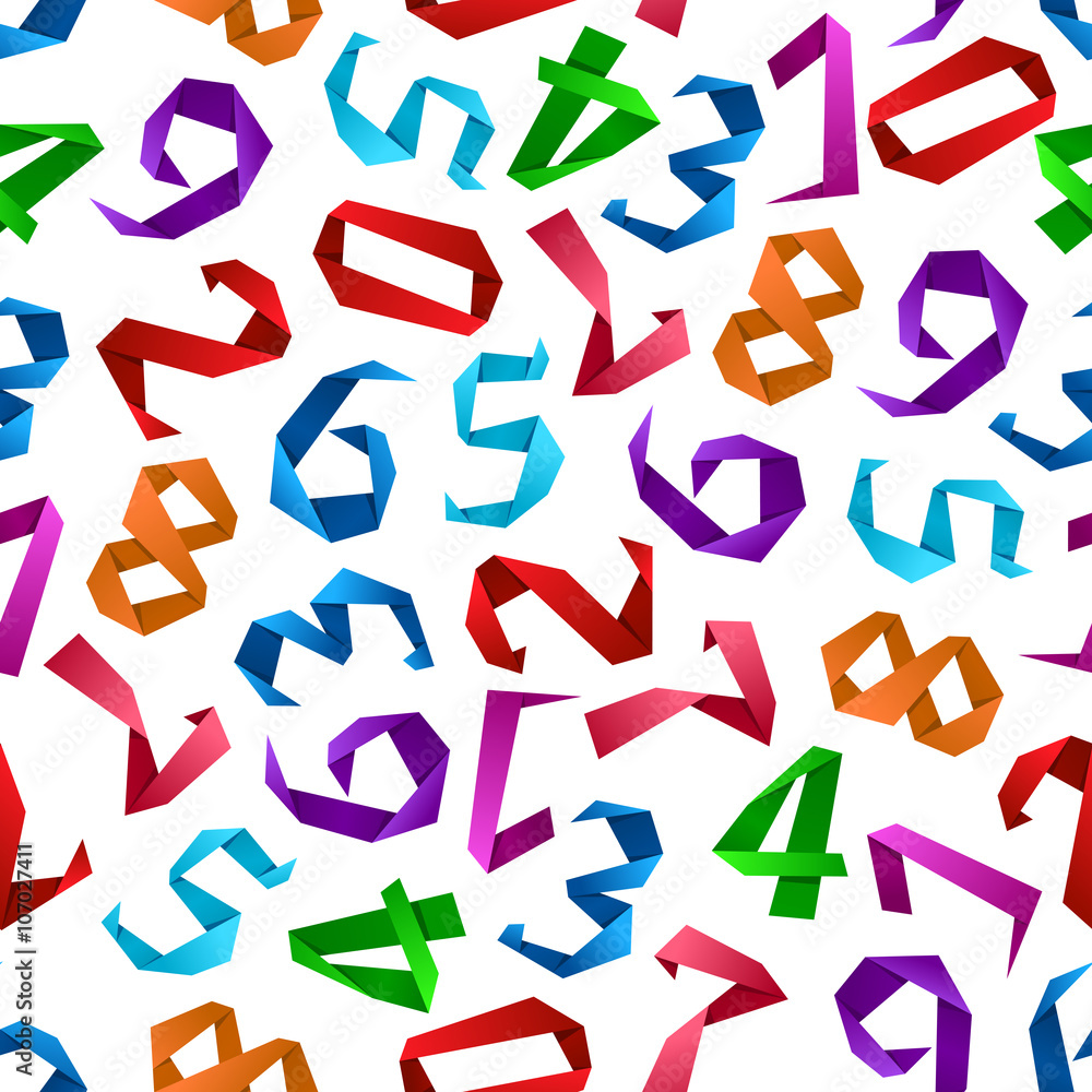 Poster colorful origami numbers seamless pattern