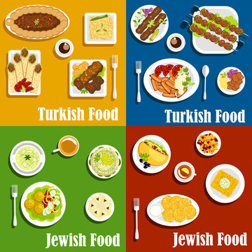 Jewish and turkish cuisine dishes set